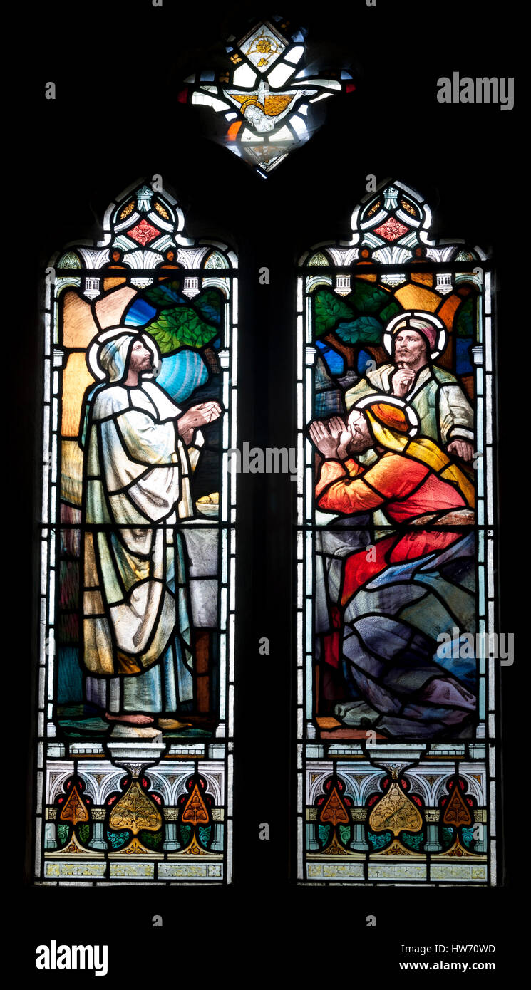 A stained glass window in St. Catherine`s Church, Staverton, Gloucestershire, England, UK Stock Photo